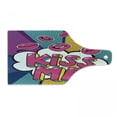 thumbnail image 1 of Kiss Cutting Board, Kiss Me Word Bubble in Pop Art Style Retro Colorful Dotted Backdrop with Pink Lips, Tempered Glass Cutting and Serving Board, Wine Bottle Shape, Multicolor, by Ambesonne, 1 of 1