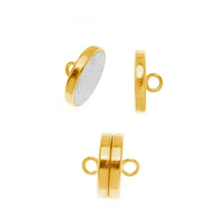 Gold Plated Magnetic Clasp - BeadSmith Magnetic Clasp, Flat Round 10mm, 2 Sets, 22K Gold Plated