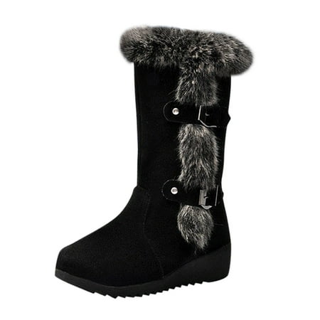 

WANYNG Women s Fashion Suede Winter Warm Plus Fleece Cotton Boots Wedge Heel Belt Buckle Furry Boots Extra Wide Cowboy Boots for Women Thigh Boots for Women Wide Calf Low Heel