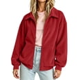 thumbnail image 4 of Neewe Womens Fashion Plain Shirt Casual Collar Long Sleeve Loose Zip Tops with Pocket Shirred Daily, 4 of 8