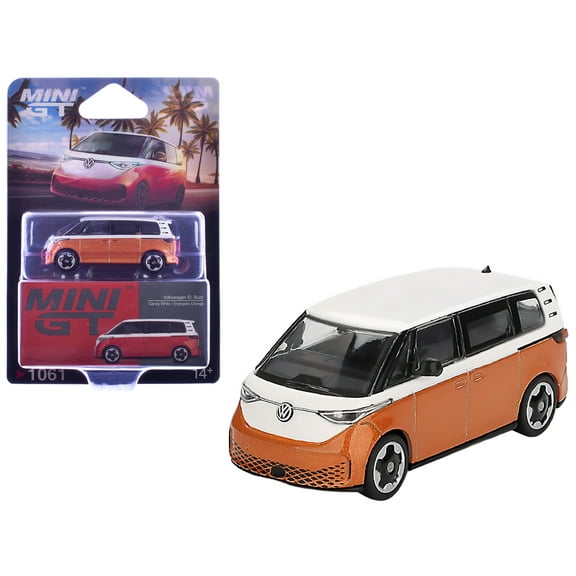 Volkswagen ID.Buzz Van Candy White and Energetic Orange Metallic Limited Edition 1/64 Die Cast Model Car by Mini GT
