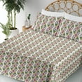 thumbnail image 3 of Ambesonne Tropical Fitted & Flat Sheet with Shams 4 Pcs Set, Leaves Stripes Geometric, Queen, Pastel Pink Green and Teal, 3 of 5