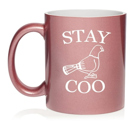 

Stay Coo Cool Funny Pigeon Ceramic Coffee Mug Tea Cup Gift for Her Him Friend Coworker Wife Husband (11oz Rose Gold)