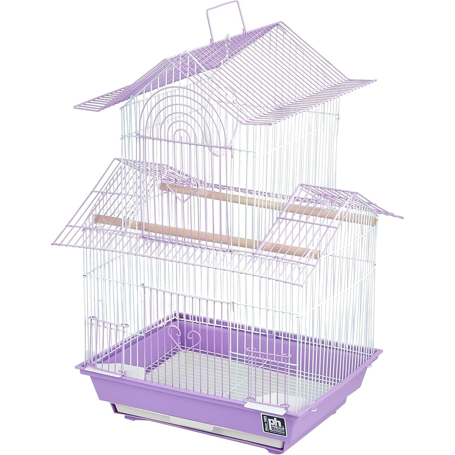 HomeStock Rustic Retreat Bird Cage with Natural Wood Accents, Durable Metal Construction, Spacious Interior, and Comfortable Features for Birds'-Color:Pink