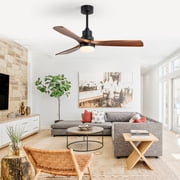 52Ceiling Fan with Light and Remote 3 Solid Wood Blades Ceiling Fan with 6-Speed Reversible DC Motor