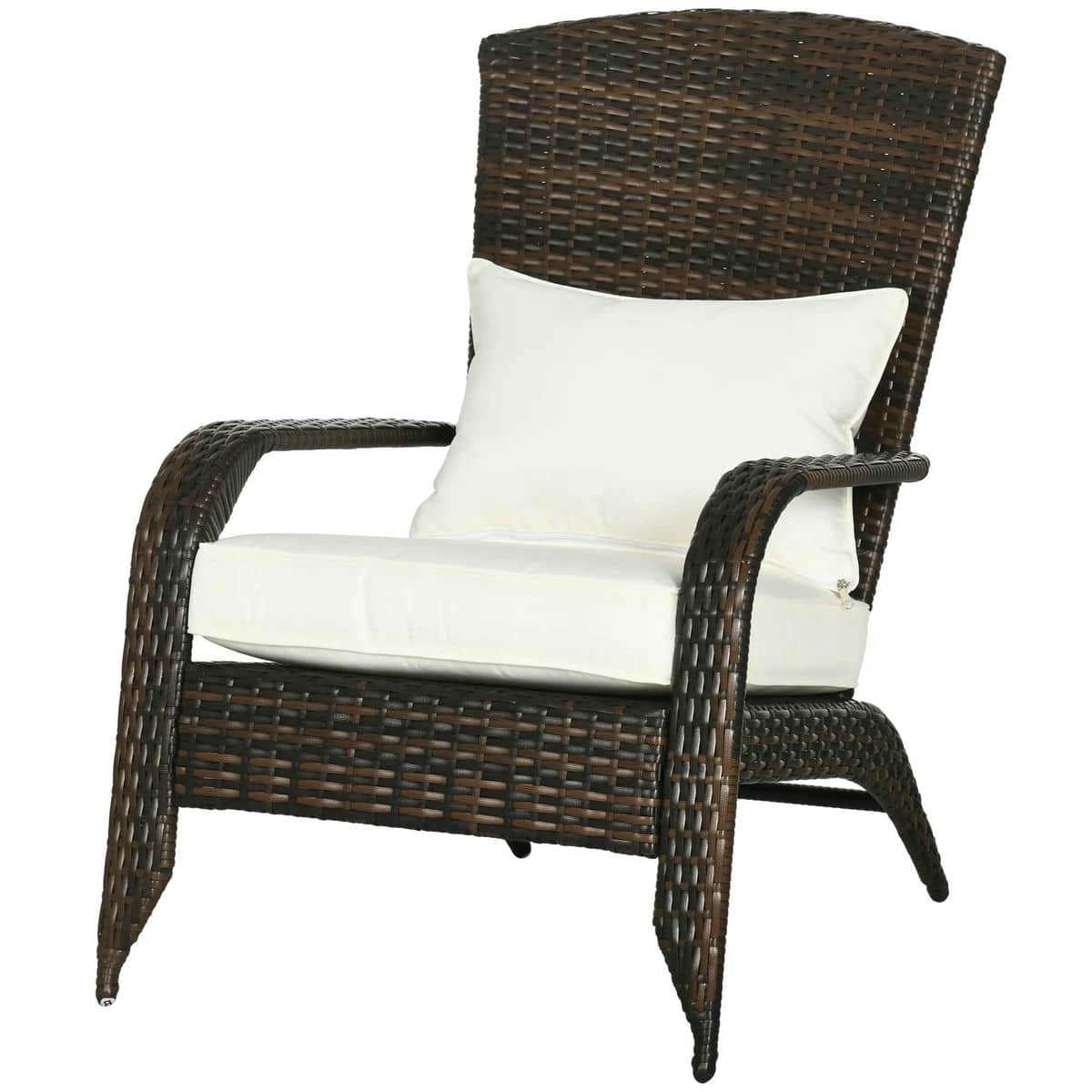 Spaco Patio Wicker Adirondack Chair with Soft Cushions, Outdoor All-Weather Rattan Fire Pit Chair with Tall Curved Backrest and Comfortable Armrests for Outdoor as Backyard, Garden, Cream White