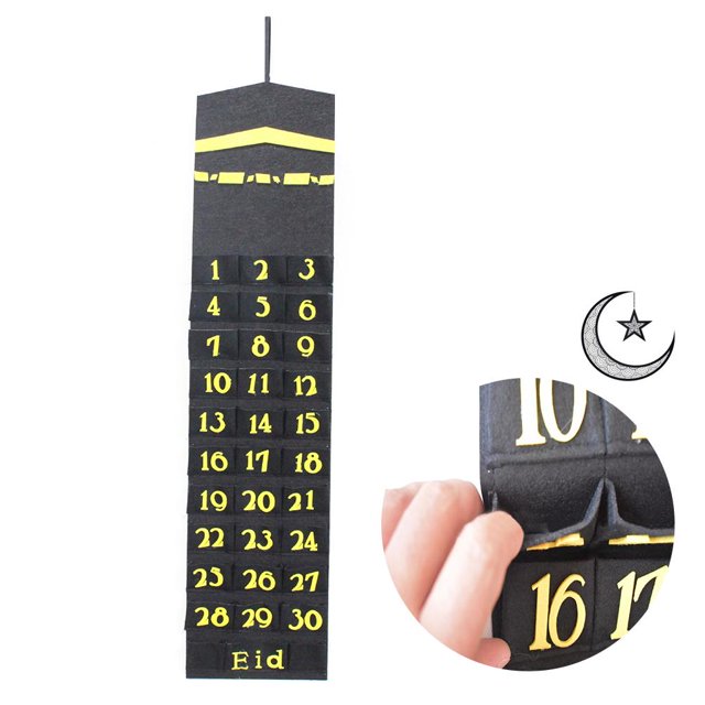 Calendario de cuenta regresiva numerado para colgar en la pared, decoración del hogar de Adviento de fieltro Eid Mubarak Calendario de Adviento de fieltro Eid Mubarak Características mejoradas