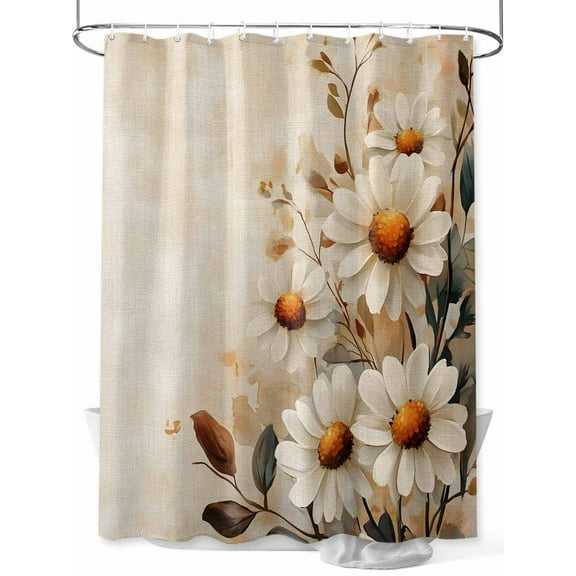 Shower Curtain Vintage Style Shower Curtains for Bathroom, Waterproof Polyester Shower Curtain Set with Hooks, Extra Long 72" x 96" White Daisy