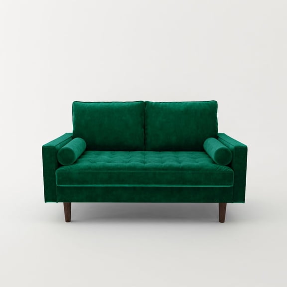 Kingway Furniture Mid-Century Modern Velvet Loveseat, Green