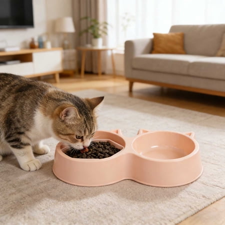 Homekingdee Double Bowl Pet Food and Water Dish for Small Dogs and Cats - Portable Non-Toxic Plastic Pet Bowl with Removable Design for Travel and Home Use