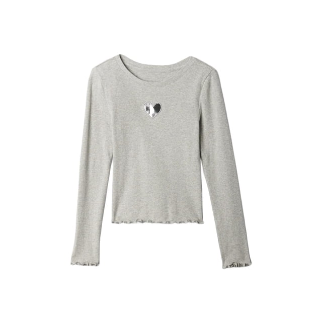 Remera de Manga Larga con Canalé para Niñas GAP en Gris Claro Talle L