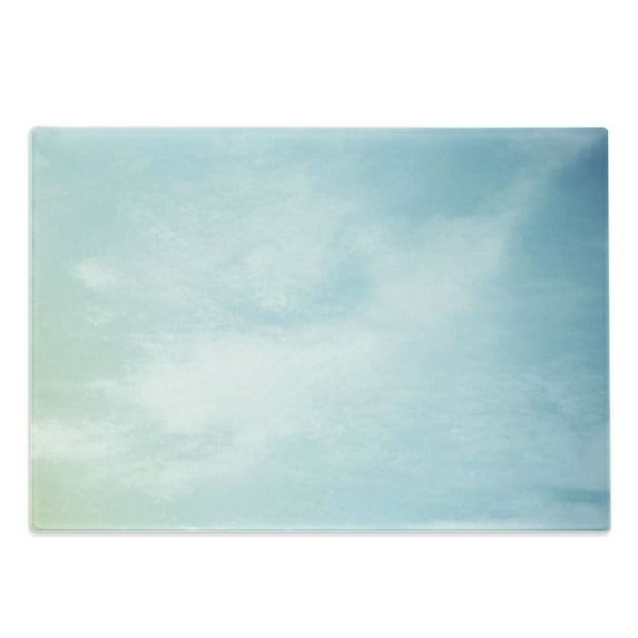 Blue Cutting Board, Soft Tone Sky with Fluffy Clouds Heaven Foggy Mystical, Decorative Tempered Glass Cutting and Serving Board, in 3 Sizes, by Ambesonne
