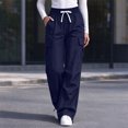 thumbnail image 5 of Kvture Women's Cargo Pants Casual Straight Wide Leg Work Pants Elastic Waisted Lightweight Loose Hiking Pant with Pockets, 5 of 8