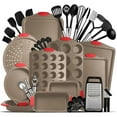 thumbnail image 1 of JoyTable Kitchen Brown Utensil Set 24 Nylon Stainless Steel Utensil Set & Black 15 Piece Bakeware Set, 1 of 9
