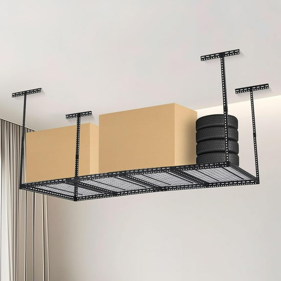 Huloretions 4x6 FT Overhead Garage Storage Rack, 22"-40" Height Adjustable Ceiling Storage Rack 660lbs Weight Capacity, Heavy Duty Metal Hanging Storage Shelves for Garage