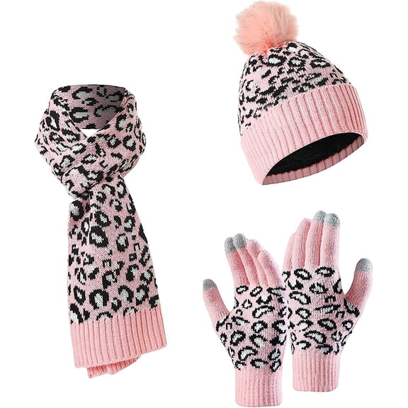 LINLIN Hat Gloves Scarf Set for Women, 3 Pieces Winter Warm Knitted Scarf Hat and Gloves Set Men & Women's Soft Stretch Hat Scarf and Mitten Set