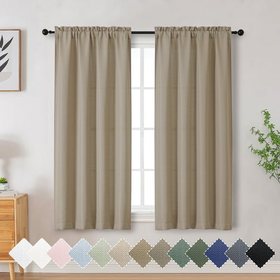 OVZME Bethany Camel Curtains 63 Inch Length 2 Panels, Solid Soft Airy Light Filtering Window Shades Faux Linen Textured Semi Sheer Farmhouse Curtains for Bedroom Living Room, Each 40"Wx63"L
