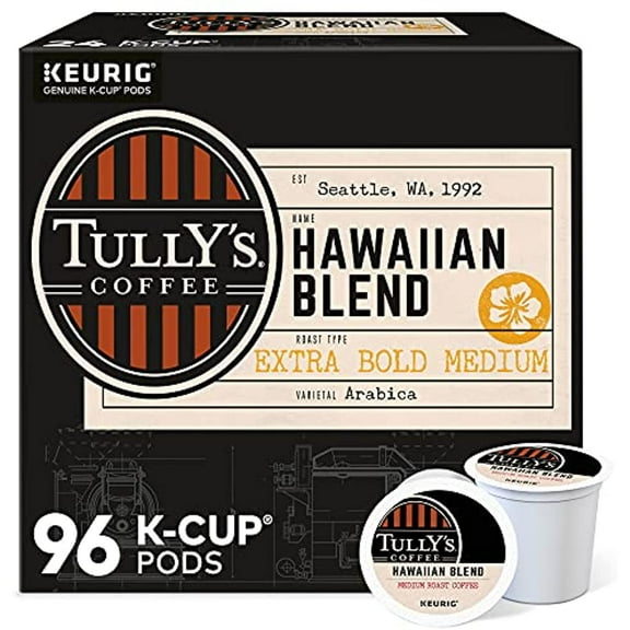 Tullys Coffee Hawaiian Blend, Medium Roast, Keurig Single-Serve K-Cup Coffee Pods, 96 Count