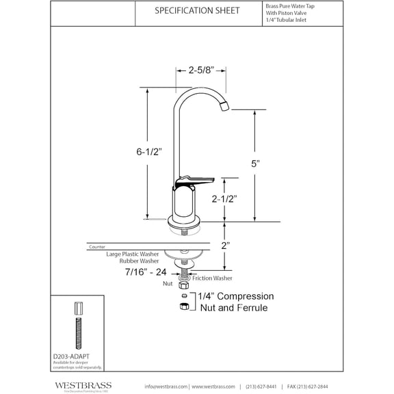 A203-NL-01 6 Inch Touch-Flo Pure Cold Water Dispenser Faucet Polished Brass