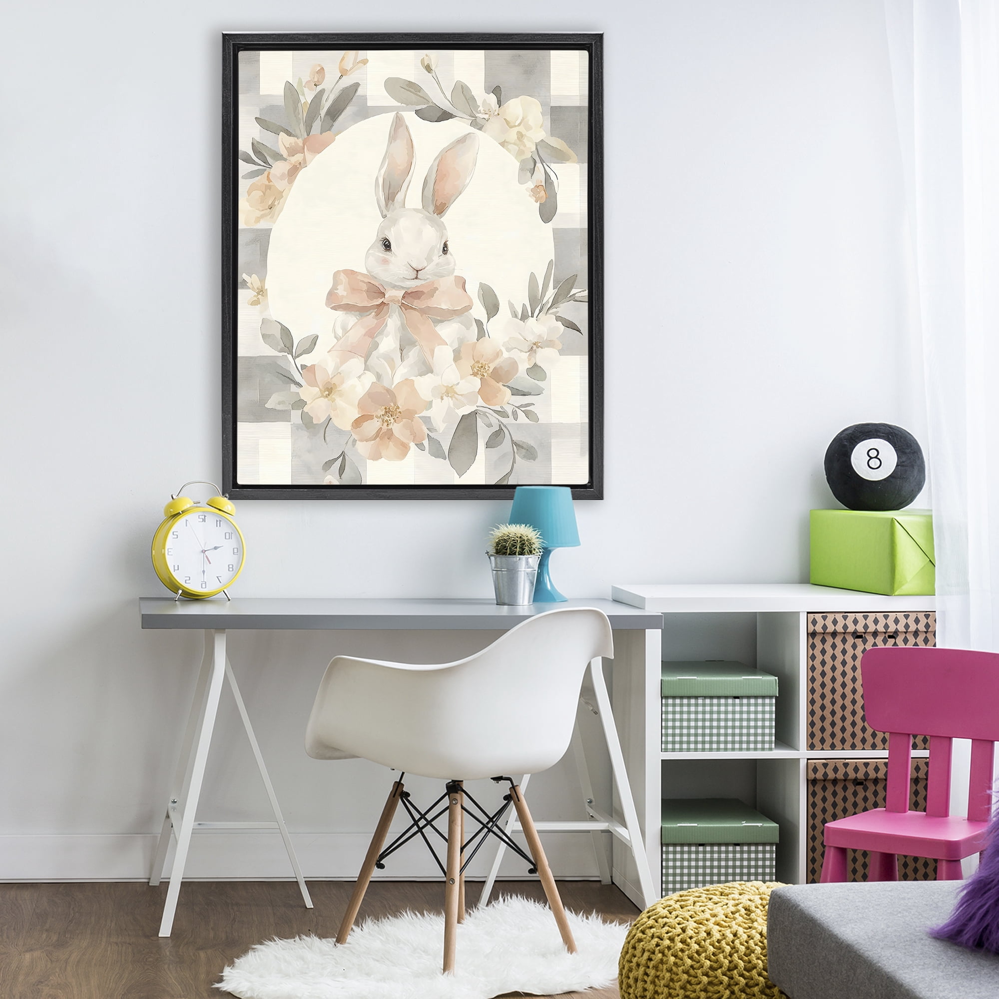 Stupell Industries Adorable Bunny in Wreath Black Framed Floater Canvas Wall Art, design by Creative Studio