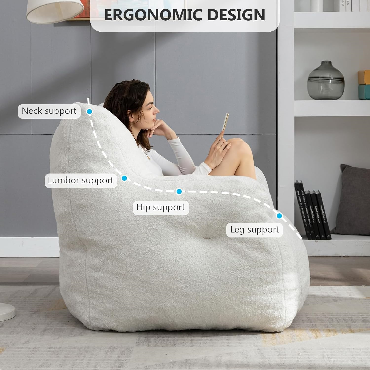 Homefun Bean Bag Chair for Adults & Kids -Plush Lounger Memory Foam Lazy Sofa Durable for Patio/Living Room
