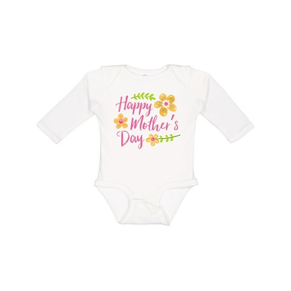 Inktastic Happy Mothers Day with flowers Boys or Girls Long Sleeve Baby Bodysuit