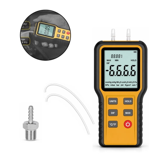 Digital Manometer Dual Port HVAC Differential Pressure Gauge 12 Units Professional