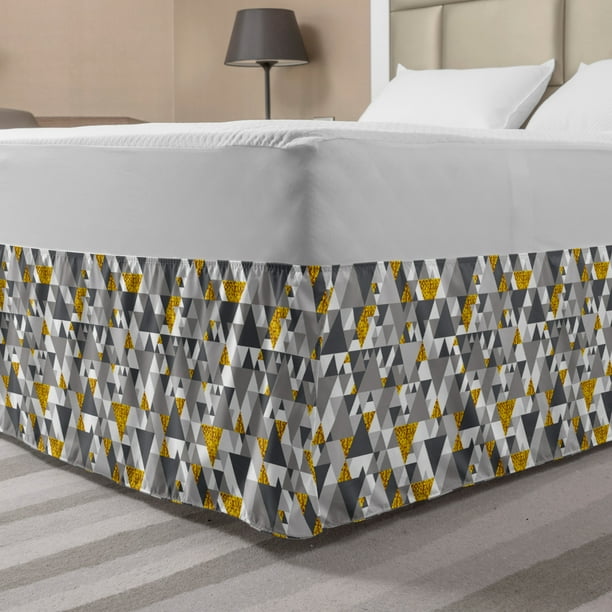 Grey and Yellow Bed Skirt, Zig Zag Triangles Futuristic ...