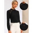 thumbnail image 2 of Blusas elegantes para mujer con cuello alto y manga larga con panel de encaje Negro XS, 2 of 5