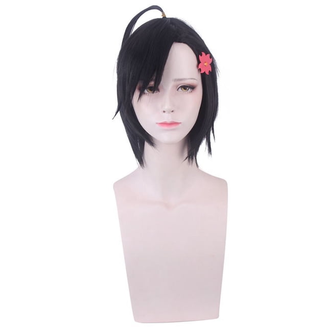 Peluca corta para cosplay, color negro, con flequillo, 35 cm, para adolescentes