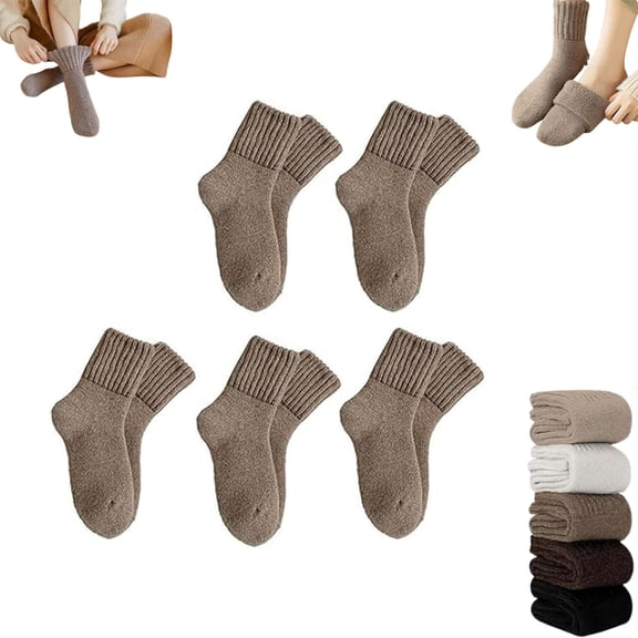 2026 New 5 Pairs Women's Solid Mid-calf Socks, Soft Comfy Warm Thick Cute Knit Crew Socks Multipack, Fuzzy Thick Warm Winter Thermal Cotton Crew Socks