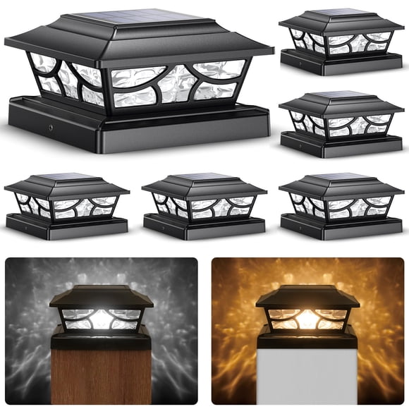 SIEDiNLAR Solar Post Lights Outdoor 4 Modes Deck Fence Post Cap Light for 4x4 5x5 6x6 Vinyl Wooden Posts Patio Garden Decor, Warm