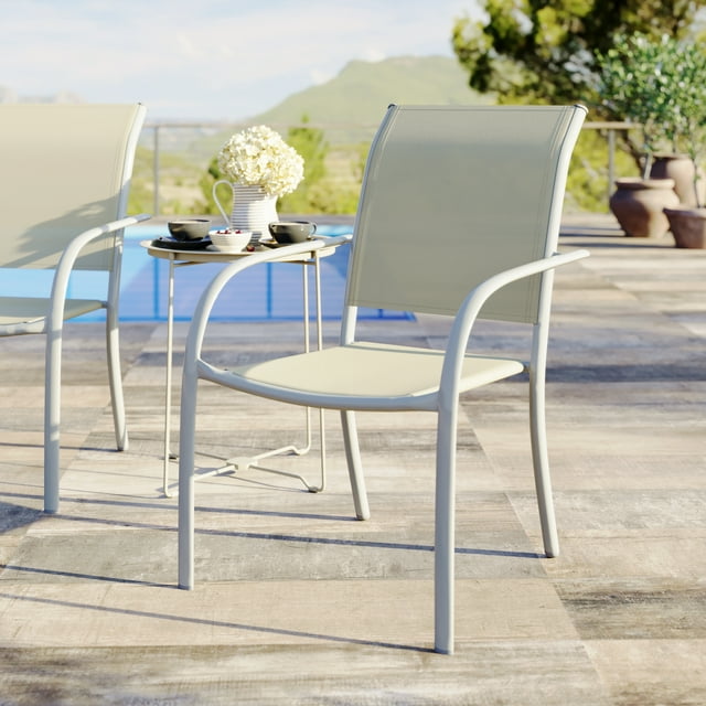 Mainstays Steel Outdoor Stacking Chair, Greige