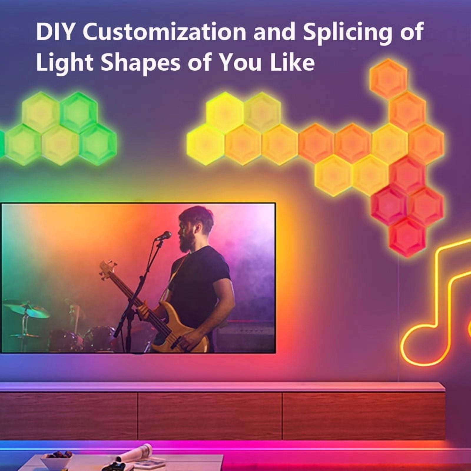 12 Pack Hexagon LED Lights with Remote & APP, Smart Hexagon Lights Sync to Music for Wall Gaming LED Lights, DIY Geometry Splicing Night Light for Game Room/Living Room/Bedroom/TV Decor