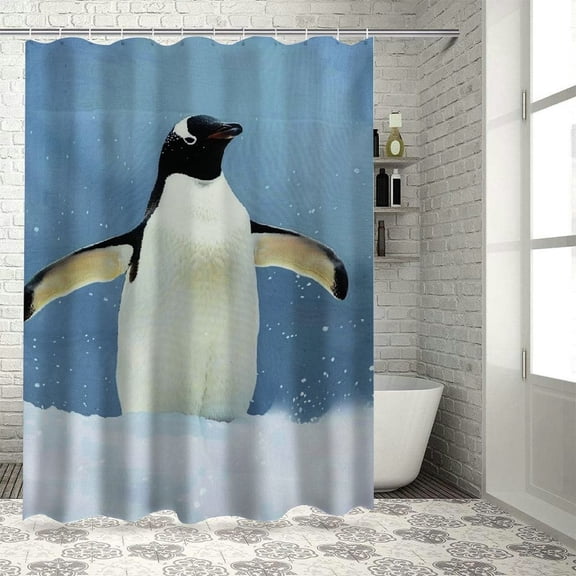 Orinice Penguin Snow Bathroom Decor Set with Hooks, Colorful Luxurious Graphic Print Polyester Fabric Shower Curtain Set, Waterproof Bathroom Decoration, Multi-Size, Easy Installation 36x72
