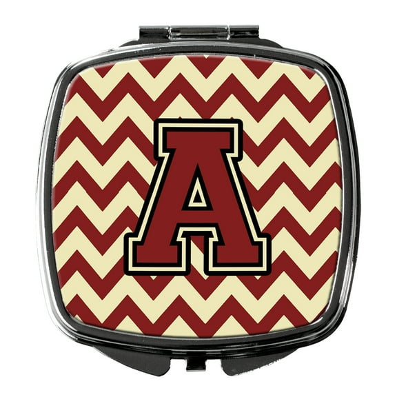 Letter A Chevron Maroon and Gold Compact Mirror