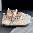 thumbnail image 7 of HXWCHs Girls Mary Jane Dress Shoes Mesh Ballet Flats Buckle Strap Comfy Casual Fishnet Ballerina Flat Shoes, Toddler or Kids Beige 3-3.5 Years, 7 of 7