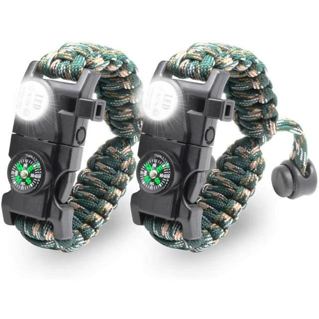 20 in 1 Adjustable Paracord Survival Bracelet, Tactical Emergency Gear Kit Includes SOS LED Flashlight, Compass, Rescue Whistle and Fire Starter-Outdoor Hiking Camping
