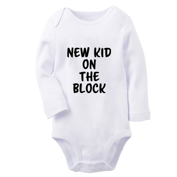 iDzn® New Kid On The Block Funny Rompers, Newborn Baby Unisex Bodysuits, Infant Jumpsuits, Toddler Kids Long Sleeve Oufits (White, 0-6 Months)