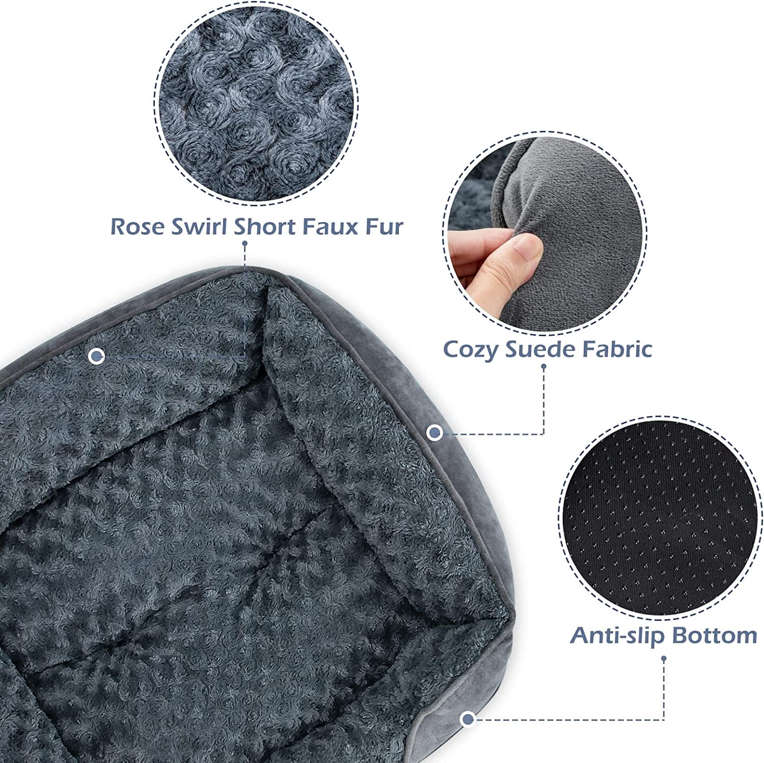 Rectangle Washable Orthopedic Dog Bed for Small, Medium and Large Dogs, Soft Calming, Sleeping Puppy Bed Durable Pet Cuddler with Anti-Slip Bottom, S (20"x19"x6")