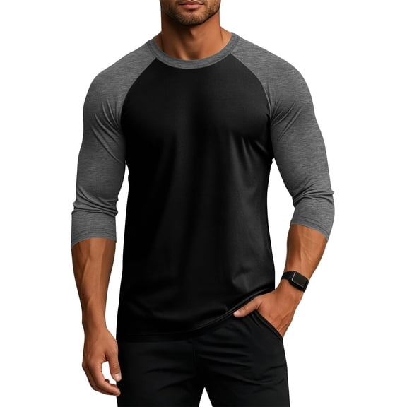 Havenx Men's Raglan Baseball Tee Shirt 3/4 Long Sleeve Crewneck Shirt Color Block Moisture Wicking T Shirts Soft Basic Sports Baseball Lightweight Top,Gray XL