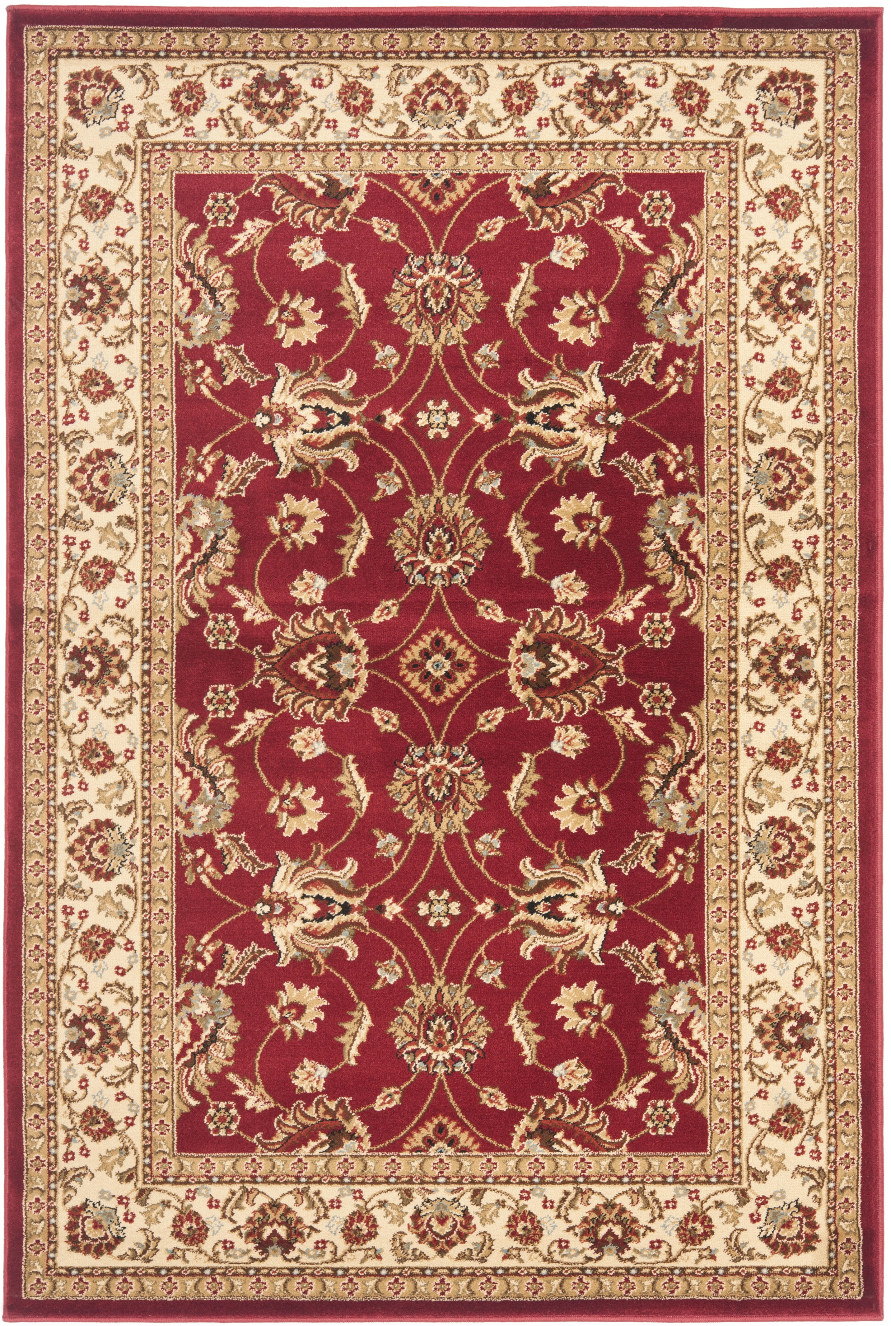 SAFAVIEH Lyndhurst Miah Floral Border Area Rug, Red/Ivory, 3'3" x 5'3"
