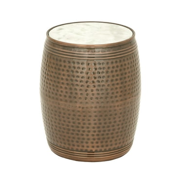 DecMode 16" x 19" Brown Metal Accent Table with Marble Top, 1-Piece
