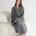 thumbnail image 4 of Defitshape Women's Fleece Bathrobe Ankle Bathrobes Fuzzy Plush Billowy Home Chic Chunky Fleece Long Fall Long Sleeve Bath Robe Grey Small, 4 of 5