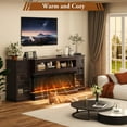 thumbnail image 2 of ChVans 3-Sided Glass 81" Fireplace TV Stand for TVs up to 90", Farmhouse Entertainment Center TV Console Table with 50" Electric Fireplace & LED Lights, TV Stand with Fireplace 3D, Brown, 2 of 9