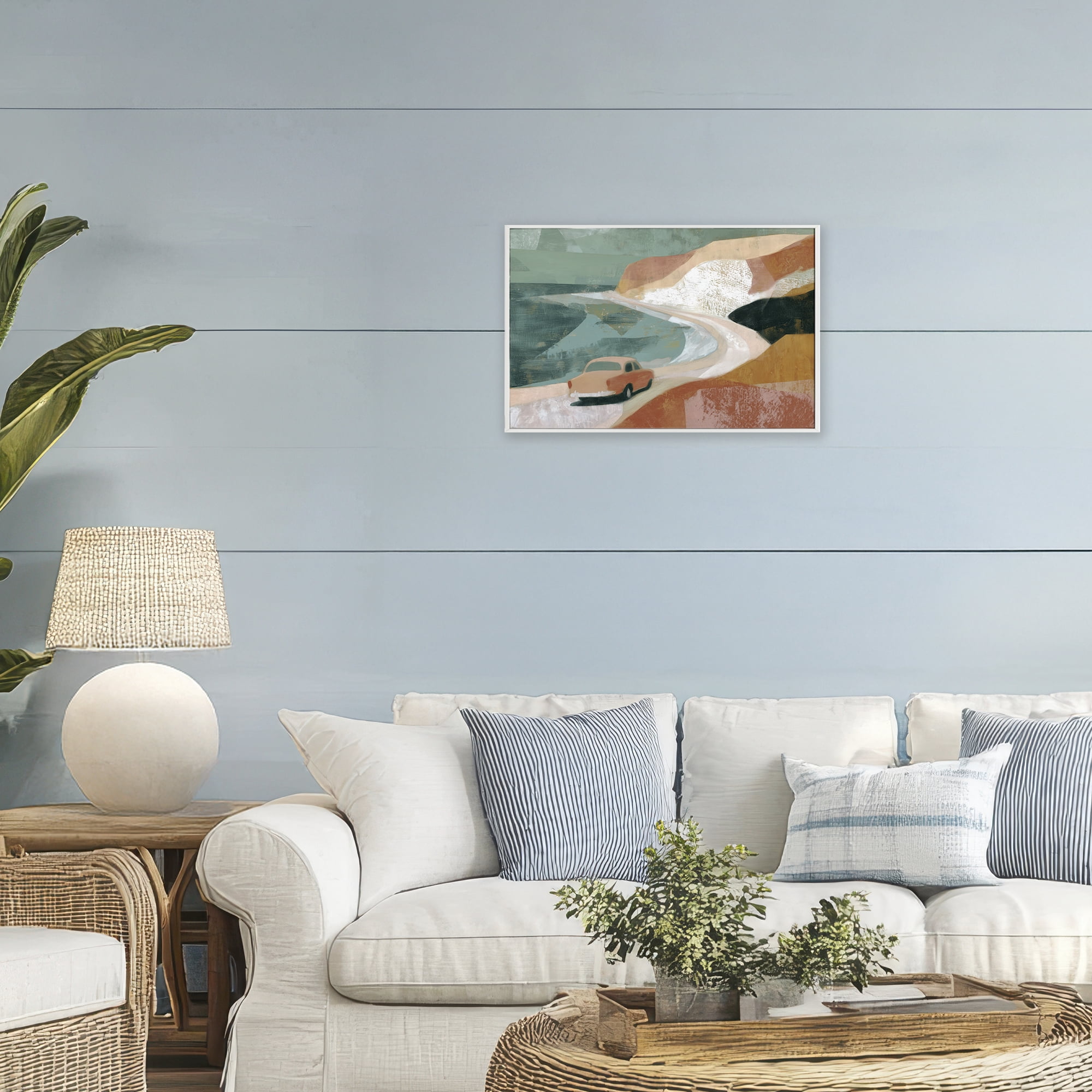 Stupell Industries Classic Car on Coastal Highway White Framed Giclee Art, design by Chromatic Storm Studio