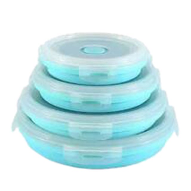 Gibobby Fiambrera plegable de silicona para microondas, herramienta para hornear y calentar, cuenco cuadrado para mantener , fiambrera portá(Azul)