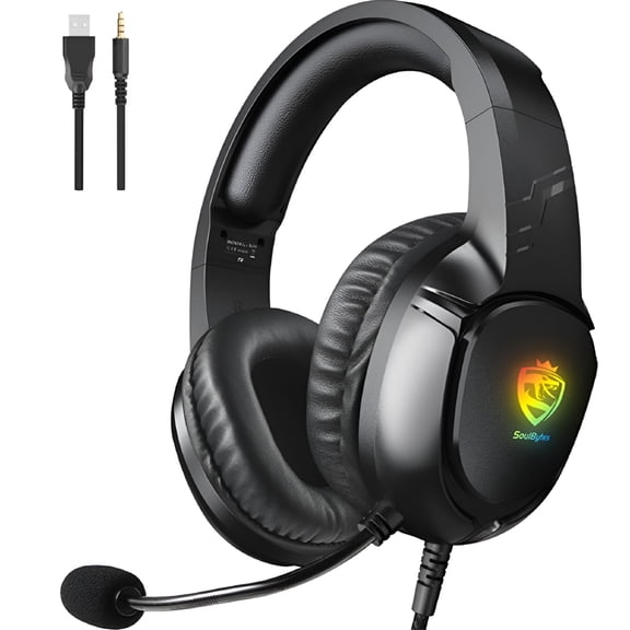 GJX Gaming Headsets Wired for Ps5/Ps4/Xbox One/Nintendo Switch/Pc/Mac/Phone, over Ear Gaming Headphone with 7.1 Surround Sound, Noise Cancelling Mic, 50Mm Speaker, Led Lights, Black