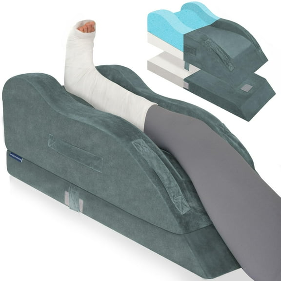 Adjustable Leg Elevation Pillows for After Surgery, Ergonomic Curve Keeps Knee Straight, Memory Foam Leg Pillow Elevation for Blood Circulation, Swelling and Pain Relief (Single Leg)
