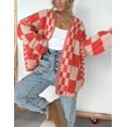 thumbnail image 4 of ZANKLEY Casual Cardigan Sweater for Women Fall Long Sleeve Open Front Knit Sweaters Checkered Outwear Coat, 4 of 12